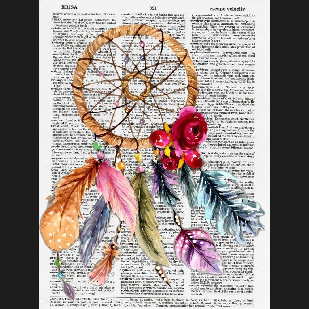 Dreamcatcher Bohemian Dictionary Art Print Decor